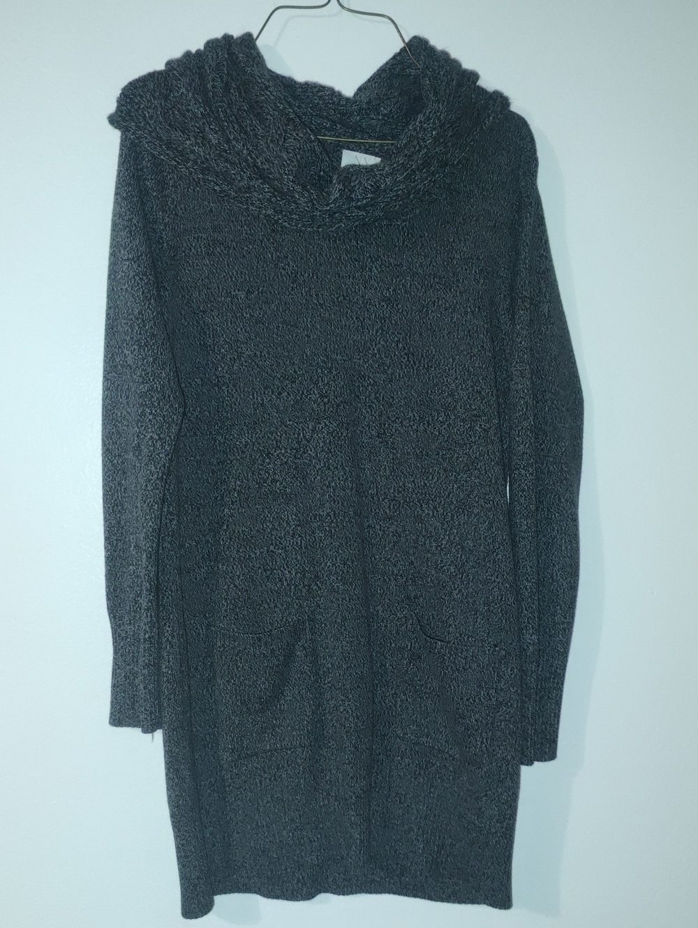 New York & Company Charcoal Hooded Knit Sweater Dress